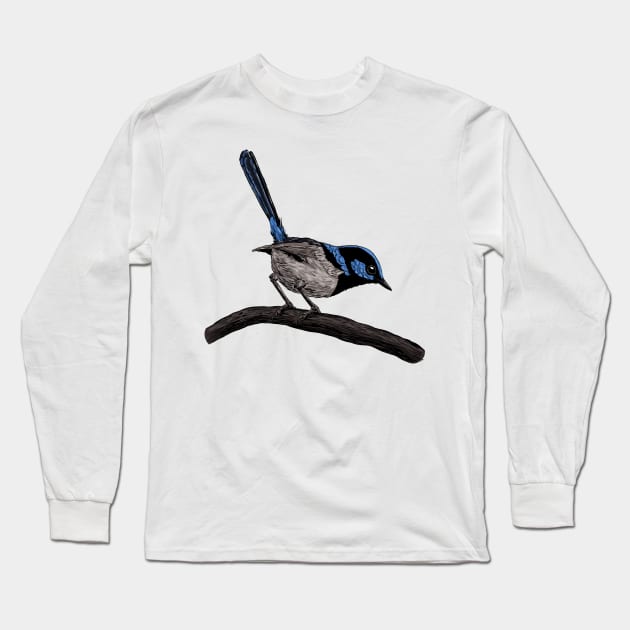 Fairy wren drawing Long Sleeve T-Shirt by katerinamk